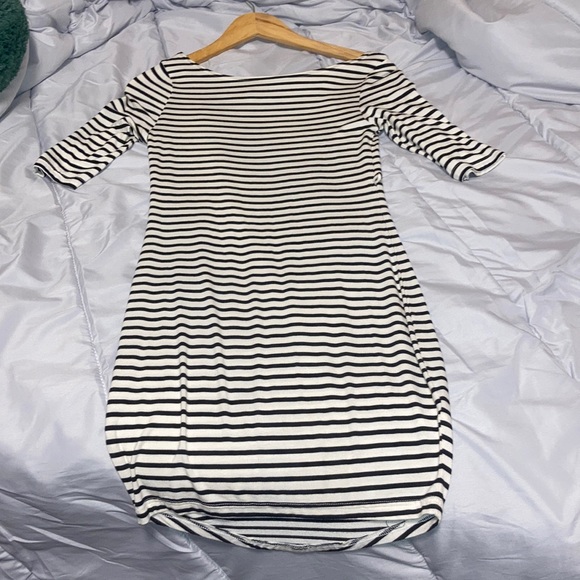 Scoop Neck Bodycon boat neck Striped Midi Dress Black + White Size xs - Picture 3 of 4